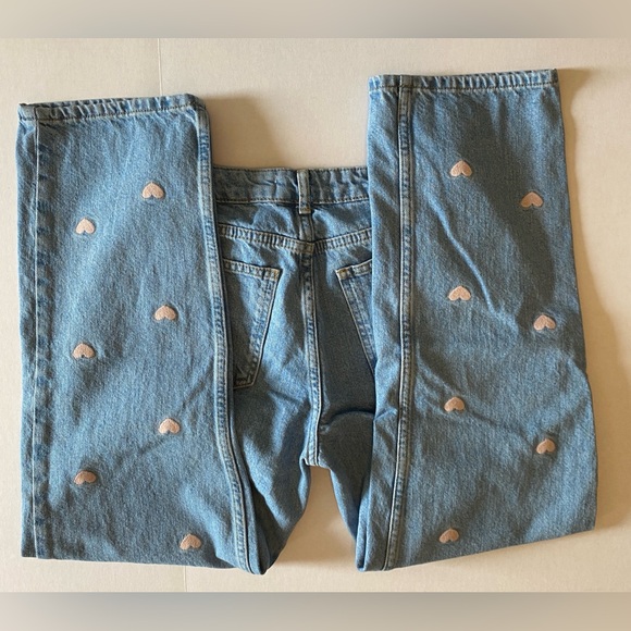 Women's Blue Straight Leg Jeans with Heart Accents - Picture 4 of 11